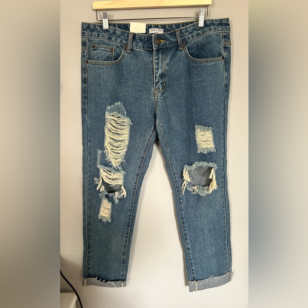 NEW CHASKA INDIGO RIPPED BOYFRIEND JEANS
